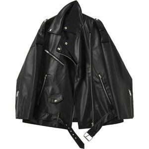 LY VAREY LIN Women Faux Leather Jacket black Long Sleeve Lapel Collar